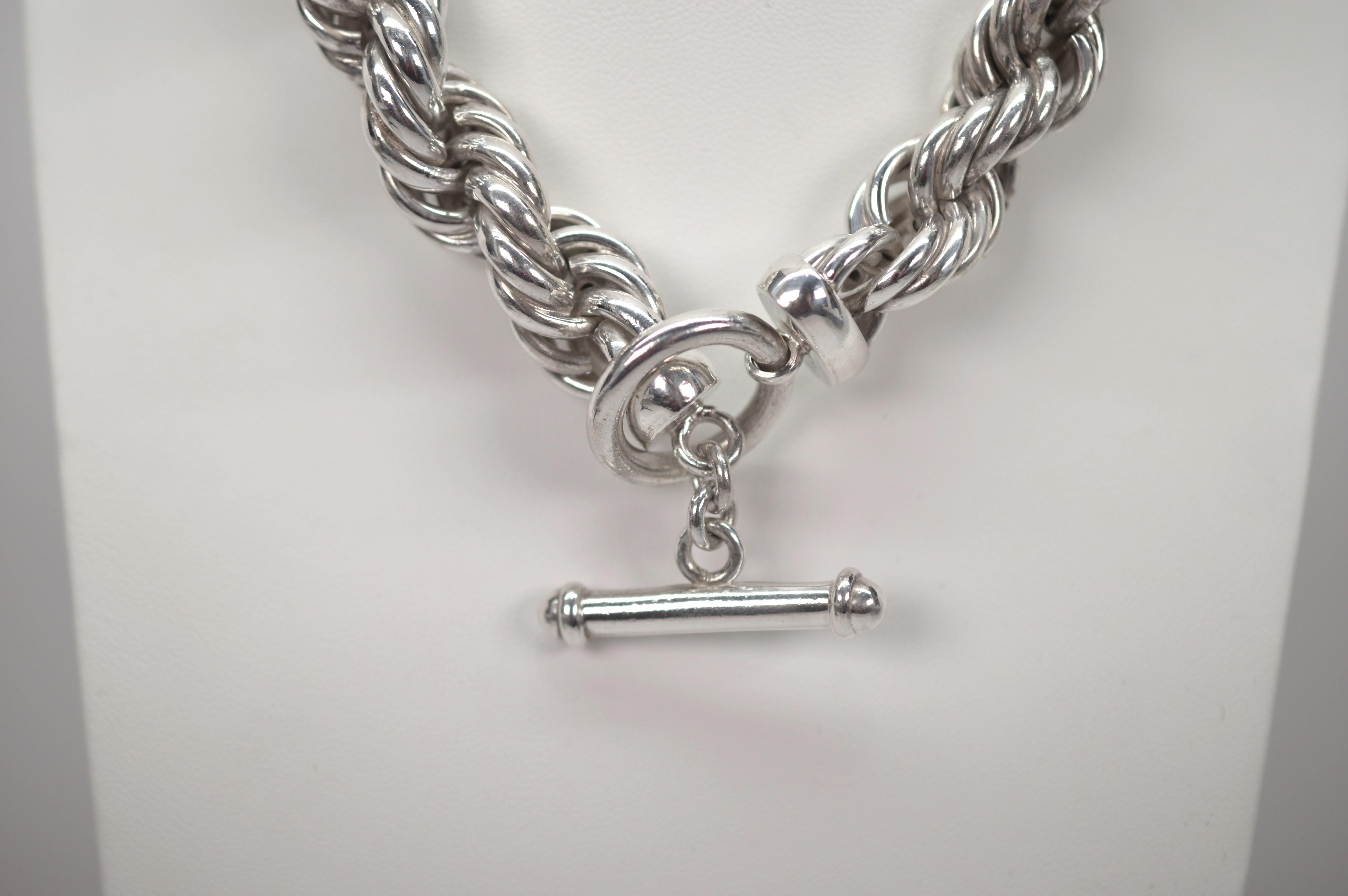 Sterling Silver Chunky Twist Rope Chain Necklace w Toggle Clasp For Sale 3