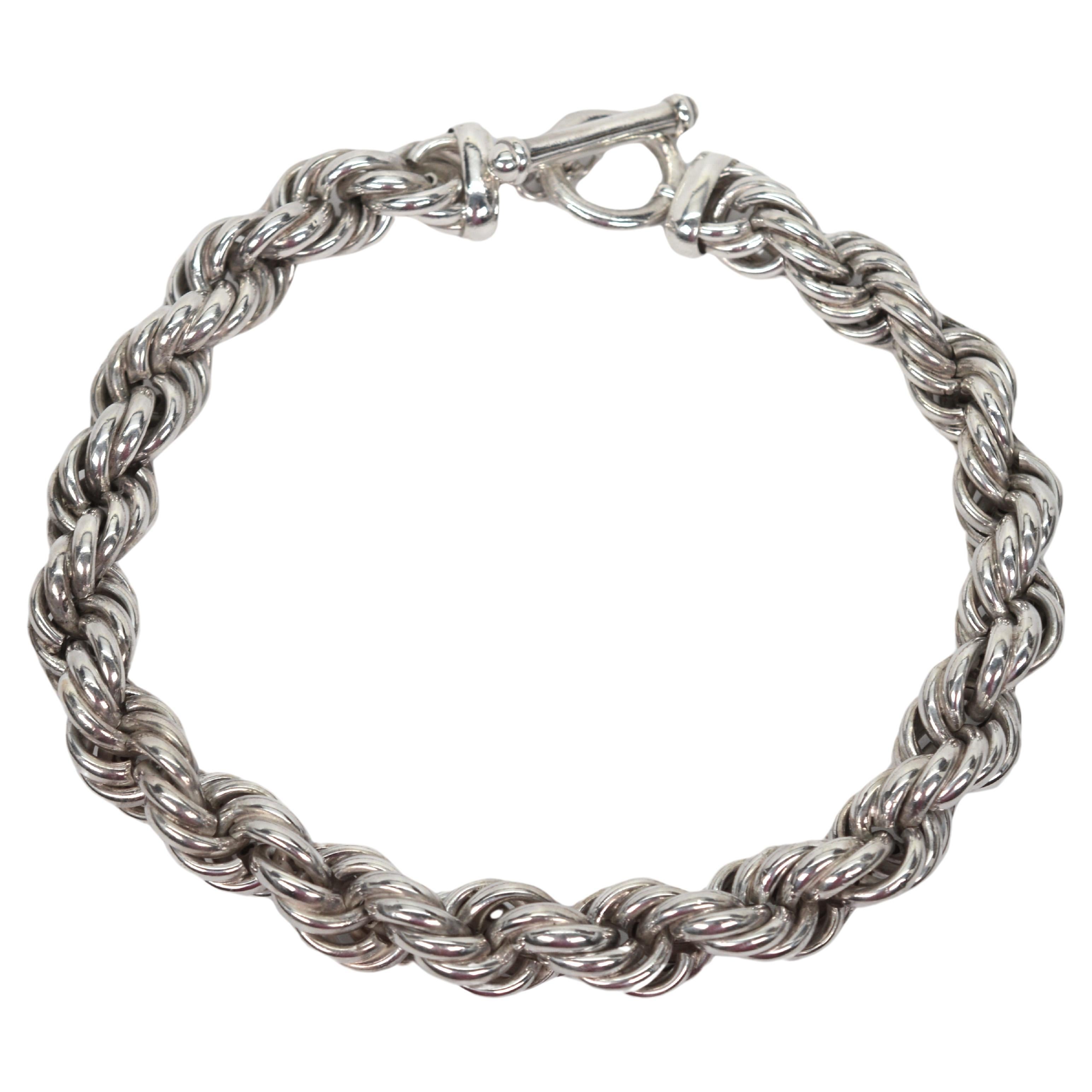 Sterling Silver Chunky Twist Rope Chain Necklace w Toggle Clasp For Sale