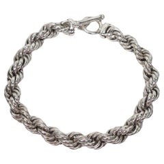 Sterling Silver Chunky Twist Rope Chain Necklace w Toggle Clasp