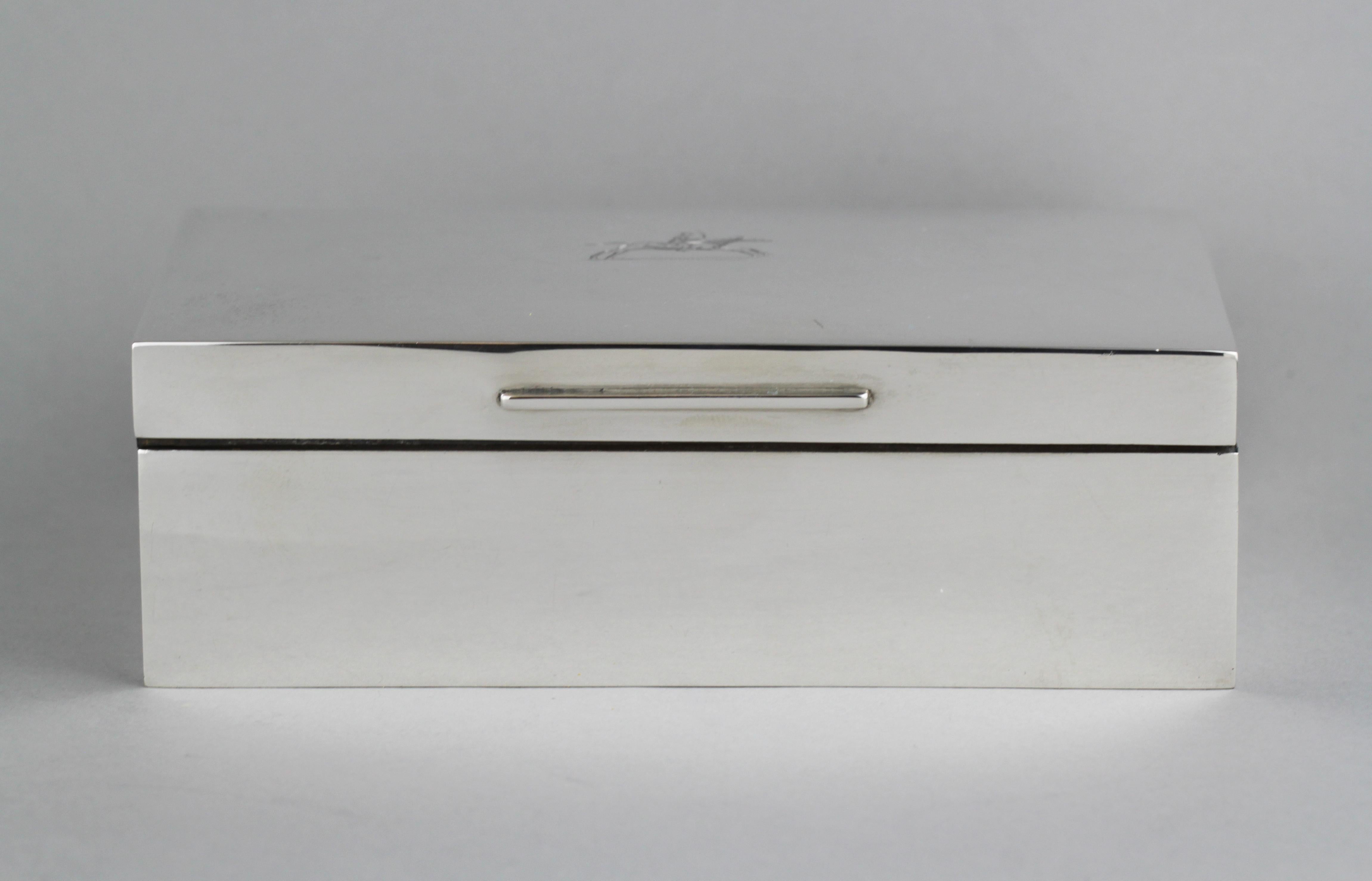 British Sterling Silver Cigar Box with Wooden Interior, by Padgett & Braham Ltd, 1985