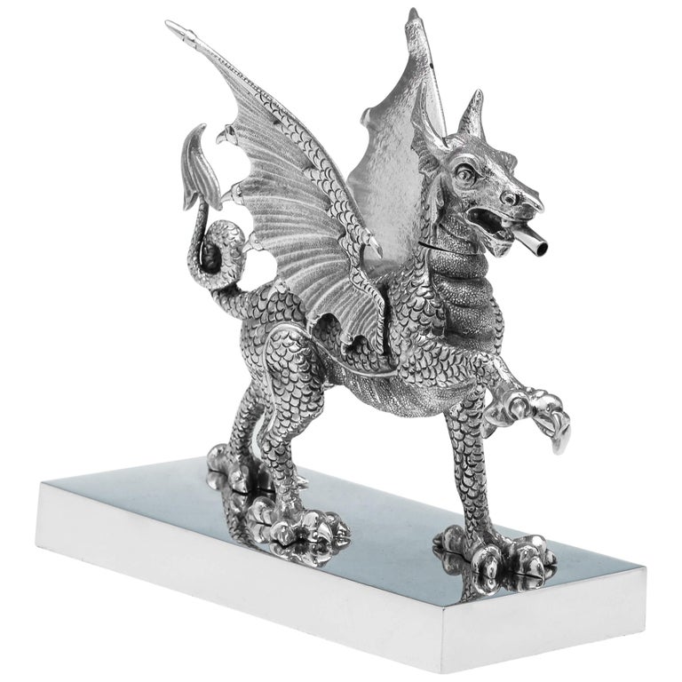 Novelty Sterling Silver Dragon Cigar Lighter Hallmarked in 1972 by