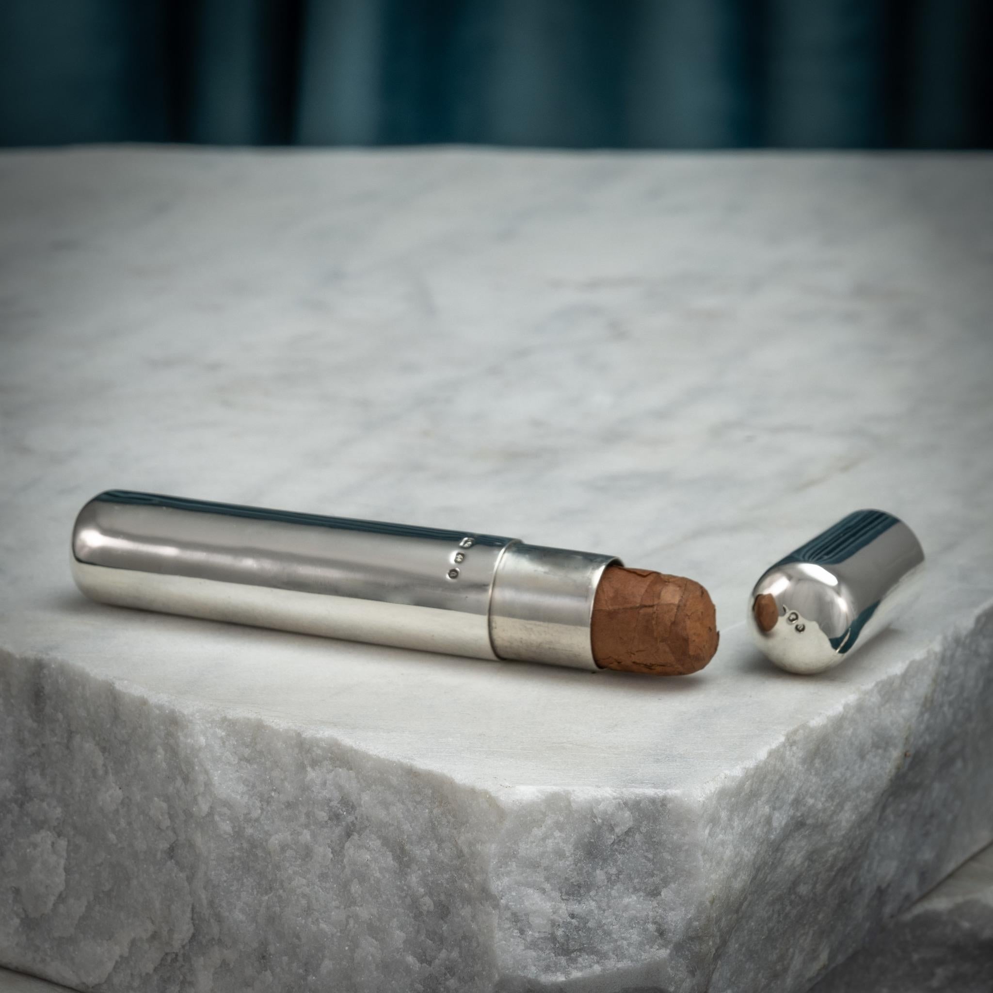 Late 19th Century Sterling Silver Cigar Tube, Hallmarked Birmingham 1875 For Sale