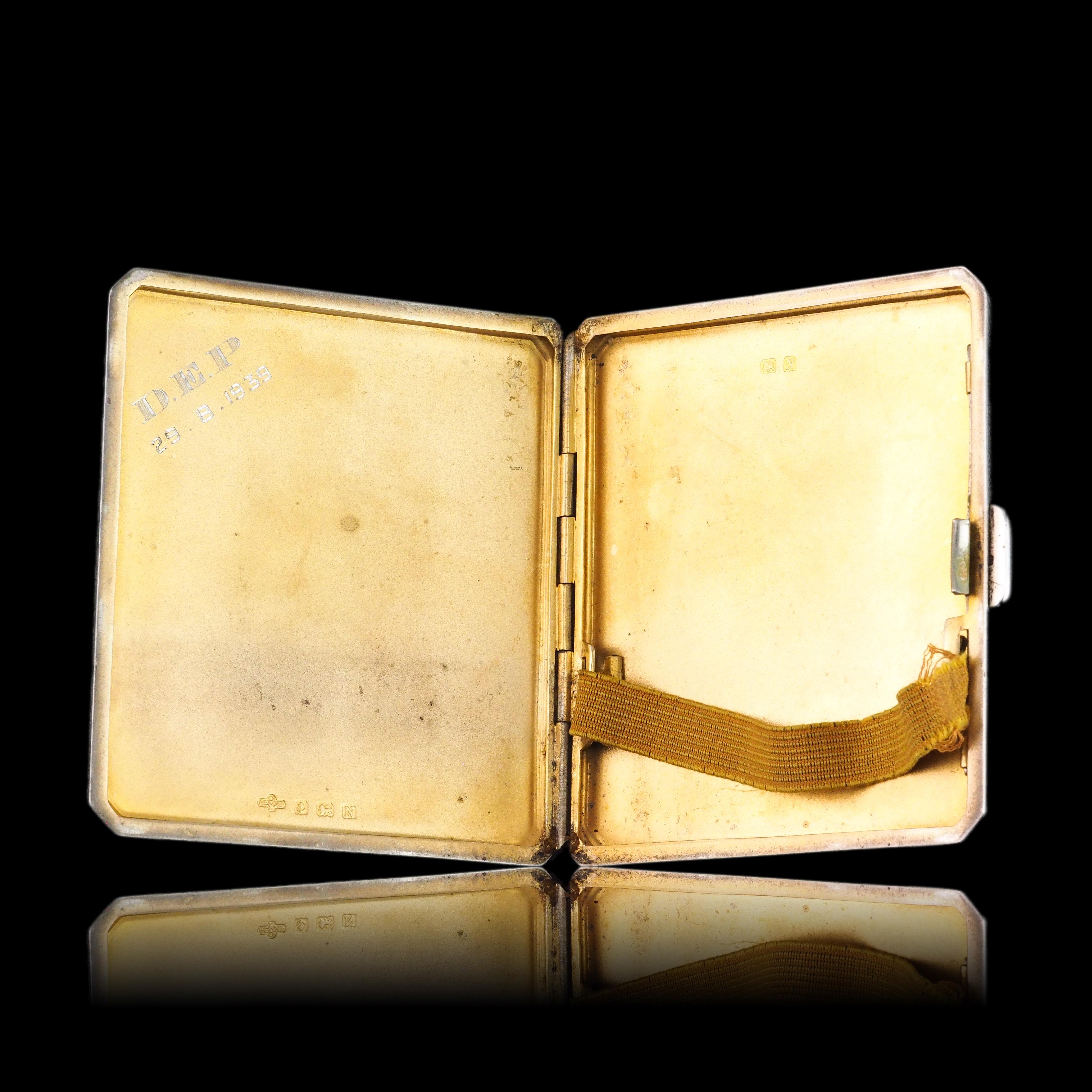Sterling Silver Cigarette Case with Blue Sunburst Enamel Guilloche - 1937 7