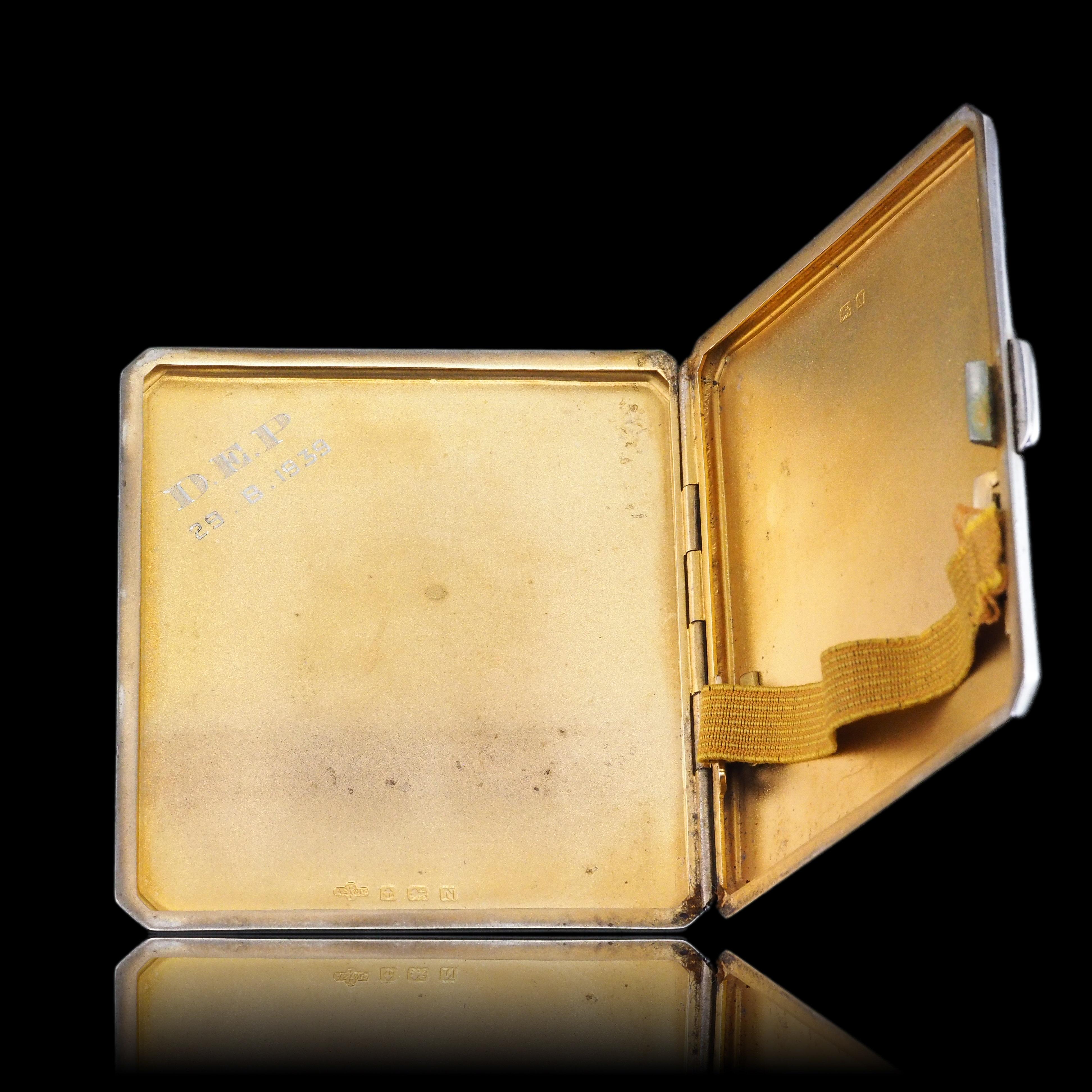 Sterling Silver Cigarette Case with Blue Sunburst Enamel Guilloche - 1937 10