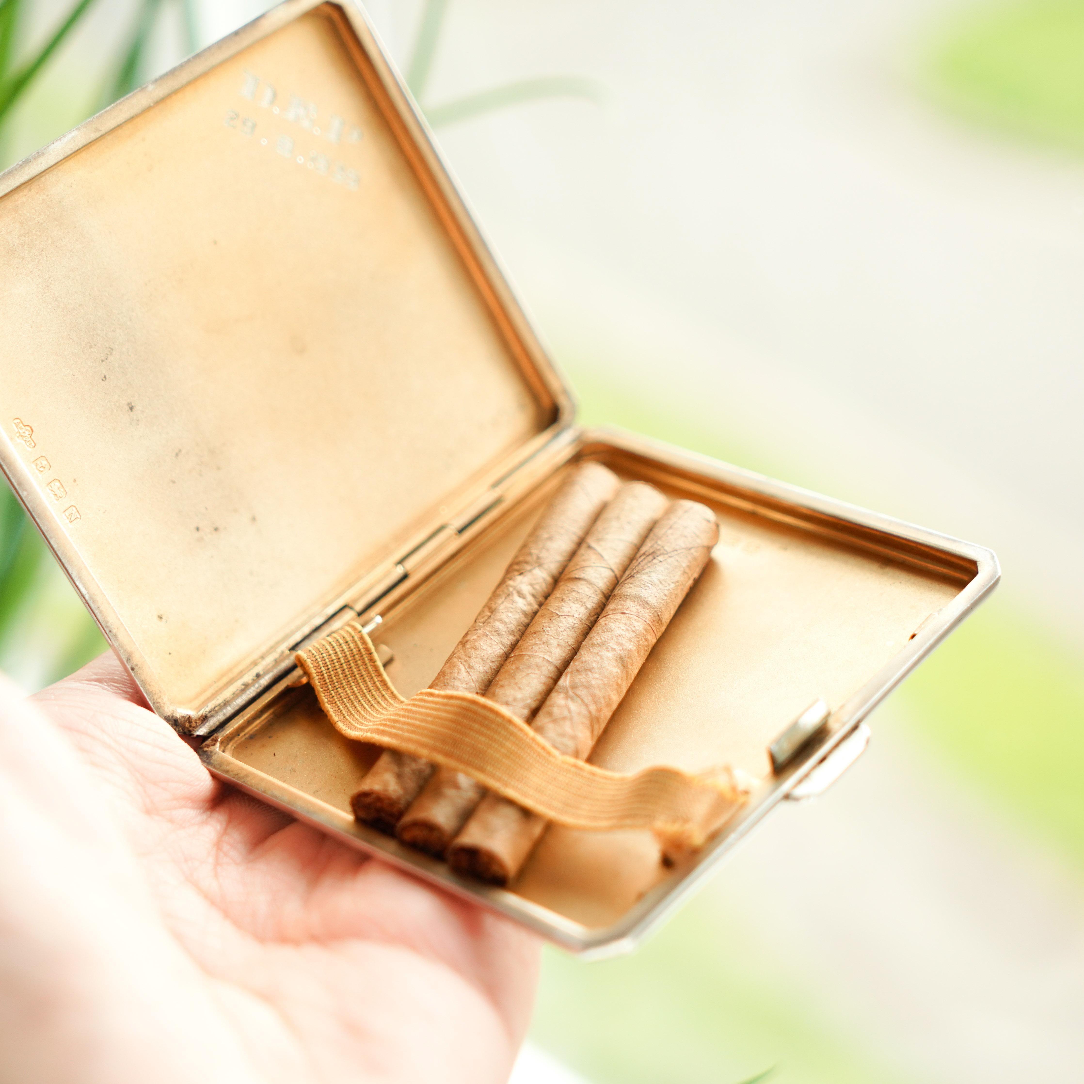 Sterling Silver Cigarette Case with Blue Sunburst Enamel Guilloche - 1937 In Good Condition In London, GB
