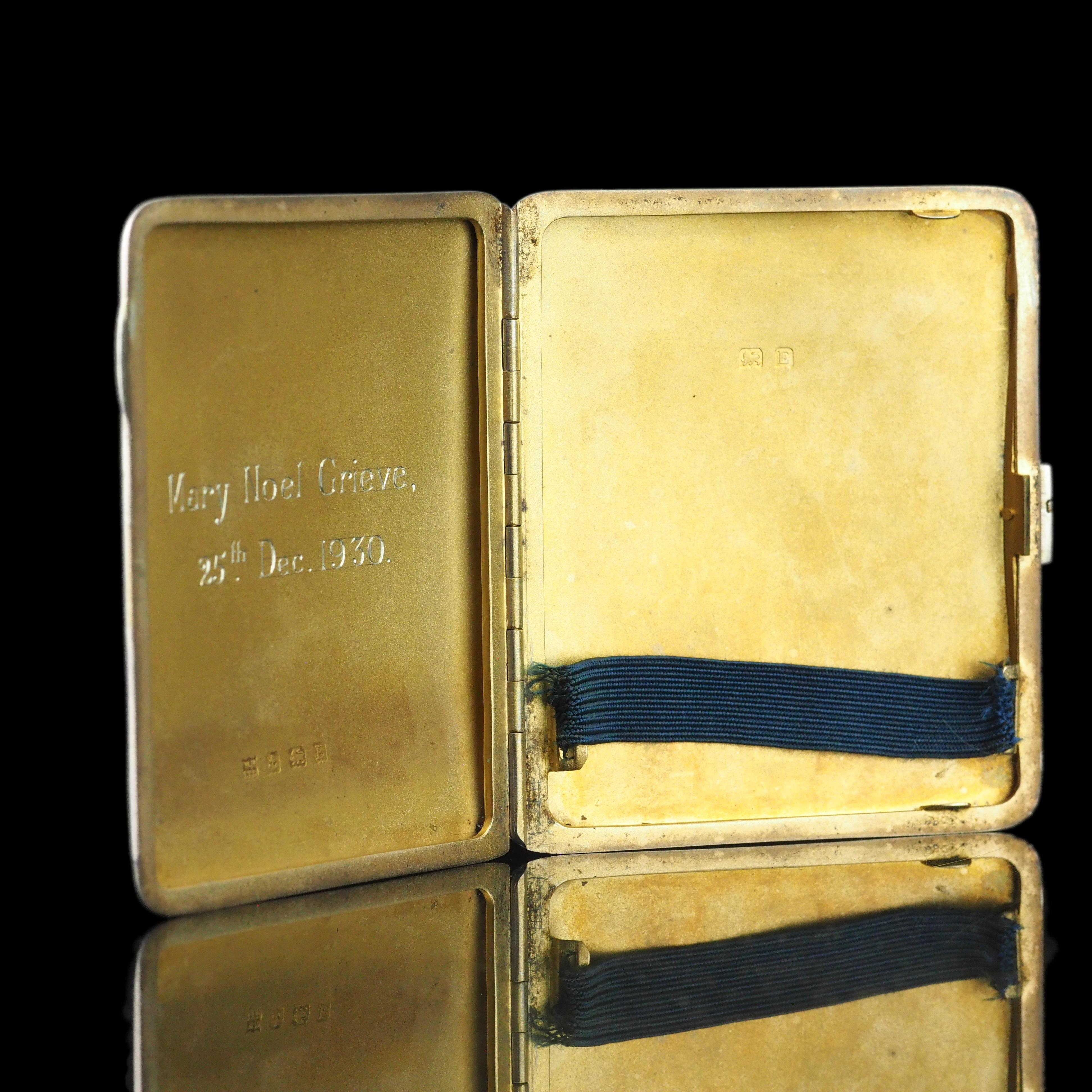 Sterling Silber Zigarettenetui mit grüner Emaille Guilloche - William Neale & Son im Angebot 7