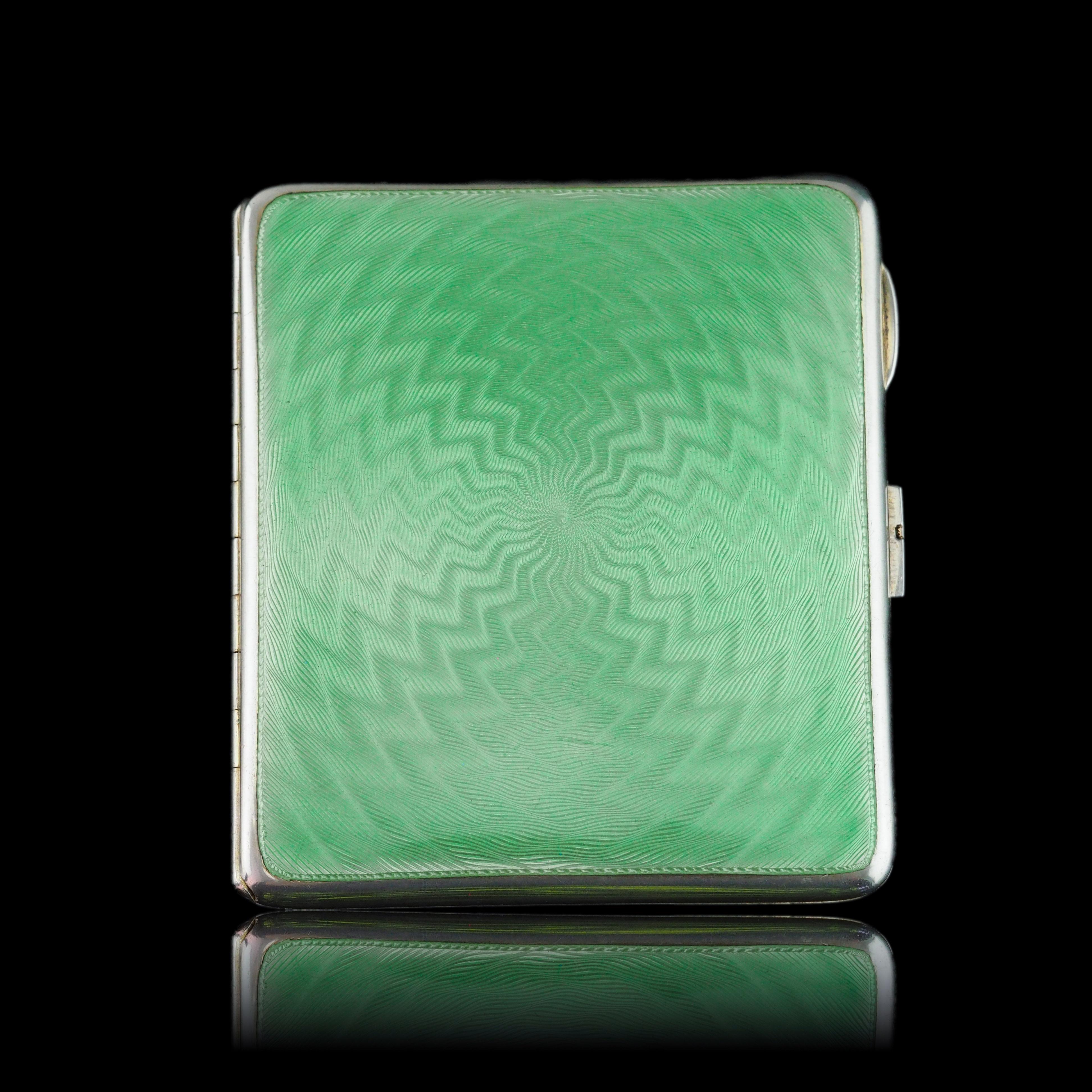Sterling Silber Zigarettenetui mit grüner Emaille Guilloche - William Neale & Son im Angebot 14
