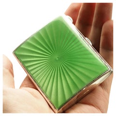 Sterling Silver Cigarette Case with Green Sunburst Enamel Guilloche