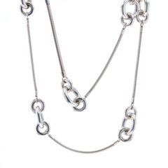 Sterling Silver Circle Link Station Necklace 31" - 925 Flat Snake Chain