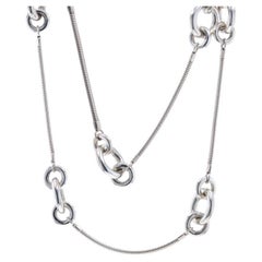 Sterling Silver Circle Link Station Necklace 31" - 925 Flat Snake Chain
