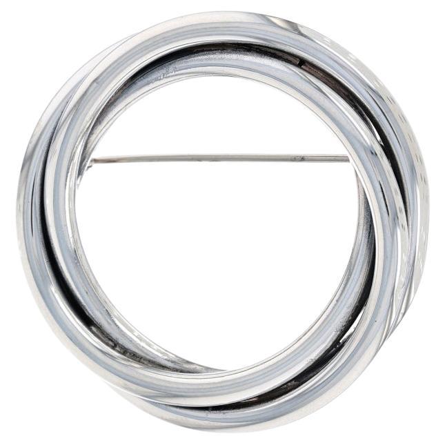 Sterling Silver Circle Wreath Brooch - 925 Rope Twist Pin For Sale