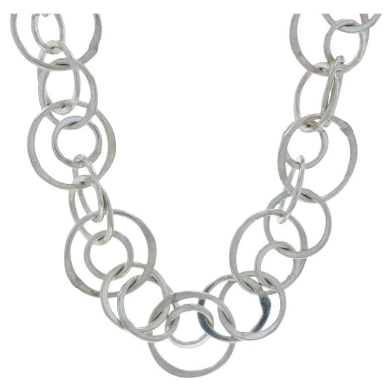 Sterling Silver Circles Link Chain Necklace 16" 925