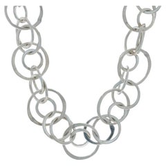 Sterling Silver Circles Link Chain Necklace 16" 925