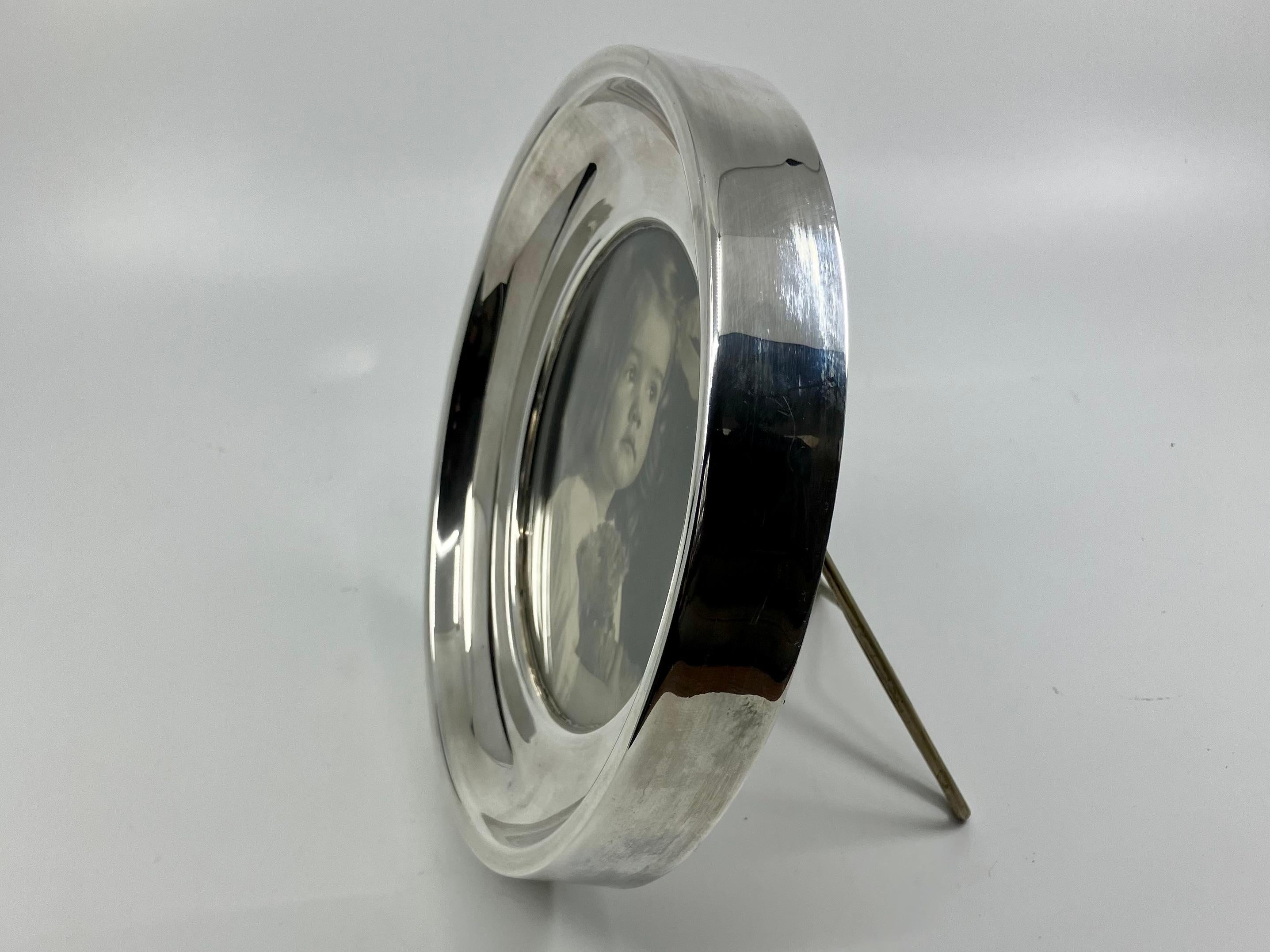 Mid-Century Modern Sterling Silver Circular Standing Frame For Sale