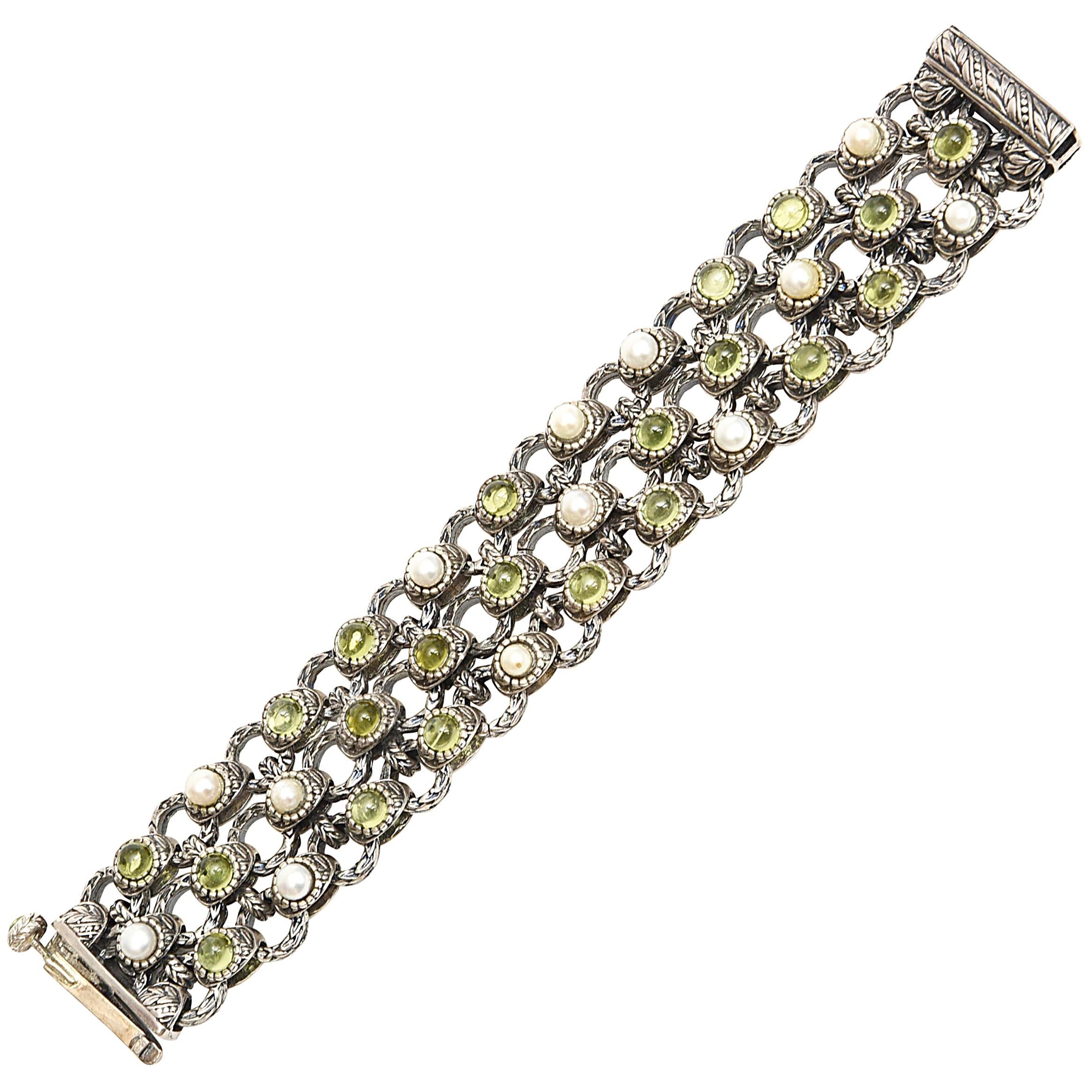 Sterling Silver, Peridot and Pearl Bracelet 