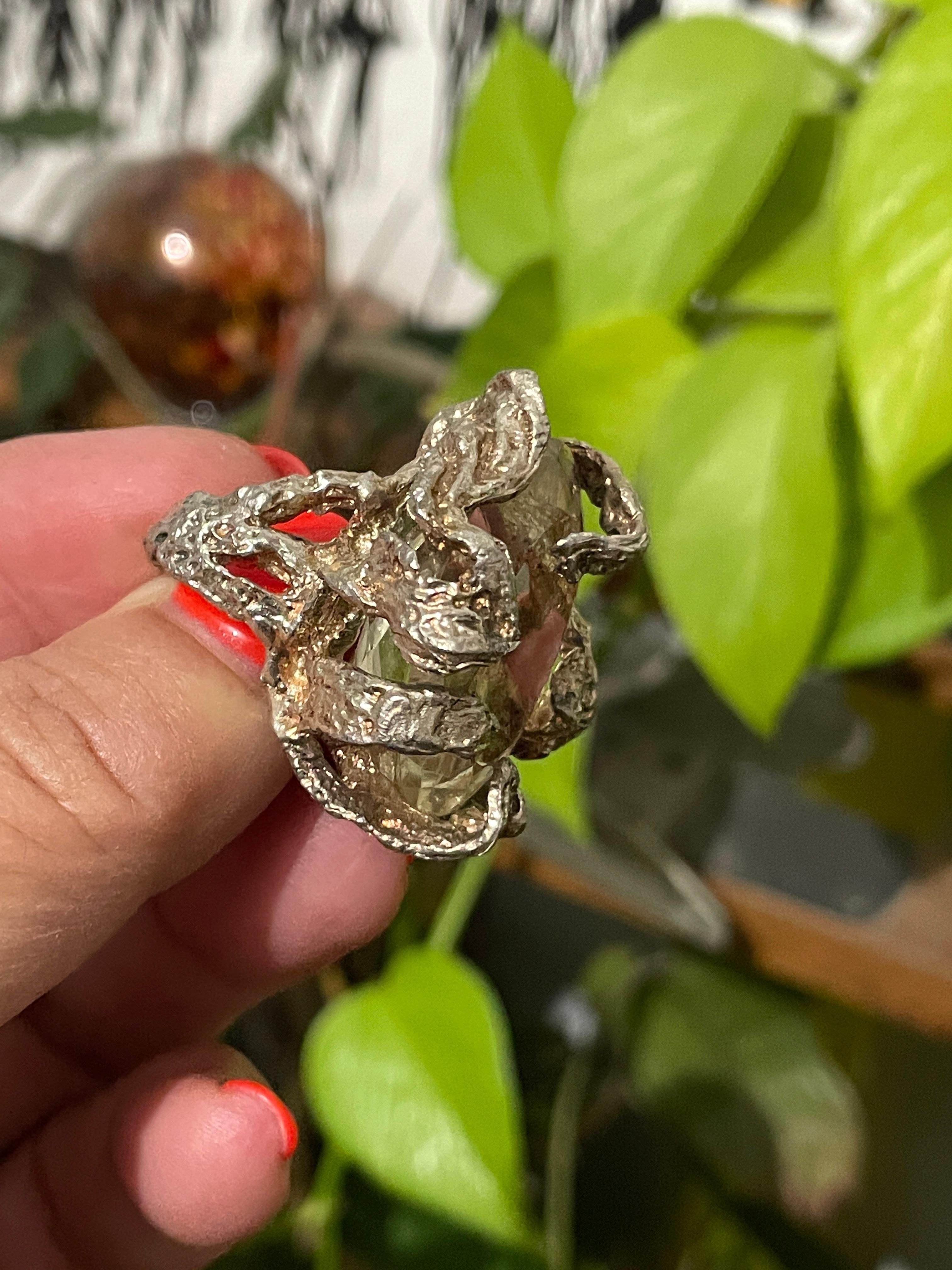  Sterling Silver Citrine brutalist Ring In Excellent Condition For Sale In Wallkill, NY