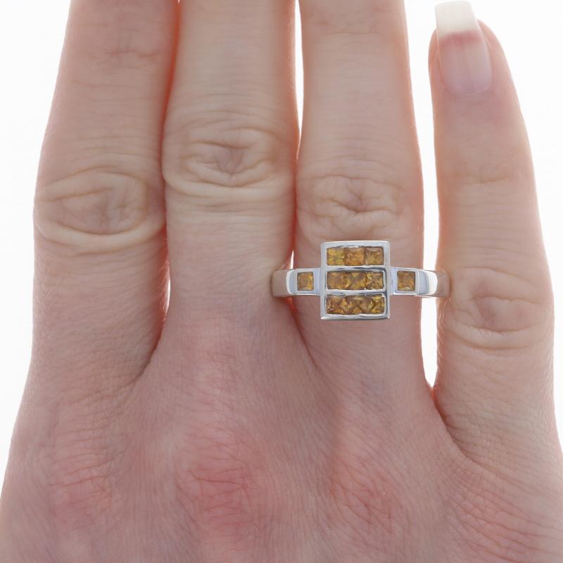 Square Cut Sterling Silver Citrine Cluster Ring - 925 Square .66ctw Geometric Grid For Sale