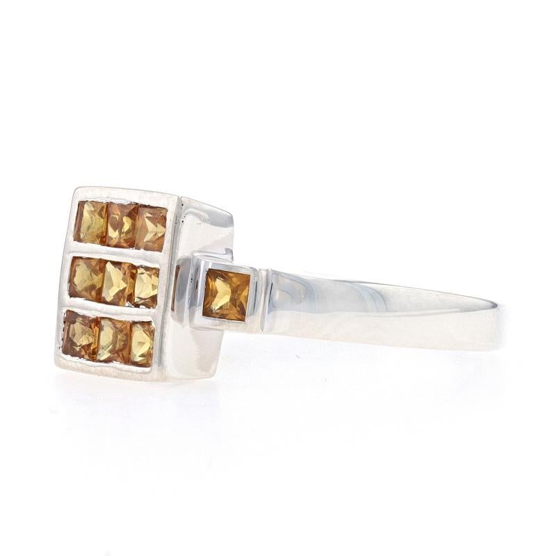 Sterling Silver Citrine Cluster Ring - 925 Square .66ctw Geometric Grid In Excellent Condition For Sale In Greensboro, NC