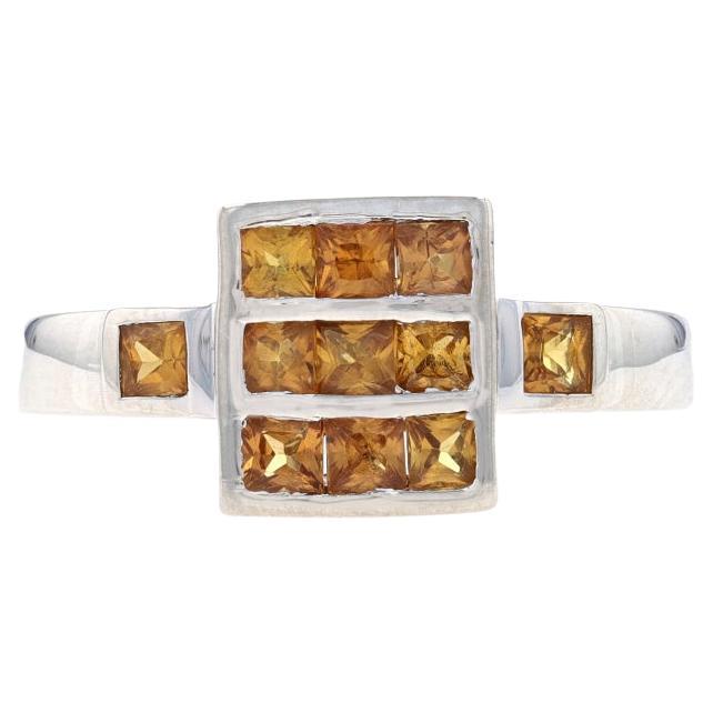 Sterling Silver Citrine Cluster Ring - 925 Square .66ctw Geometric Grid For Sale