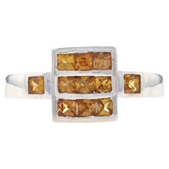 Sterling Silver Citrine Cluster Ring - 925 Square .66ctw Geometric Grid