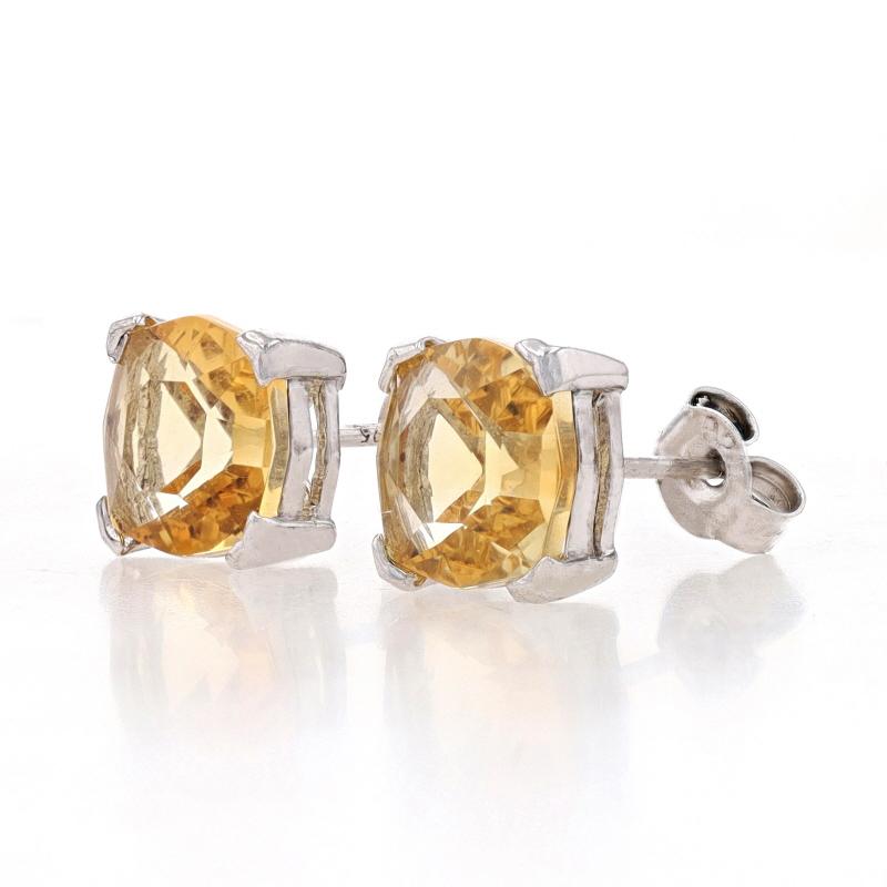 Sterling Silver Citrine Stud Earrings - 925 Cushion 2.75ctw Pierced In New Condition For Sale In Greensboro, NC