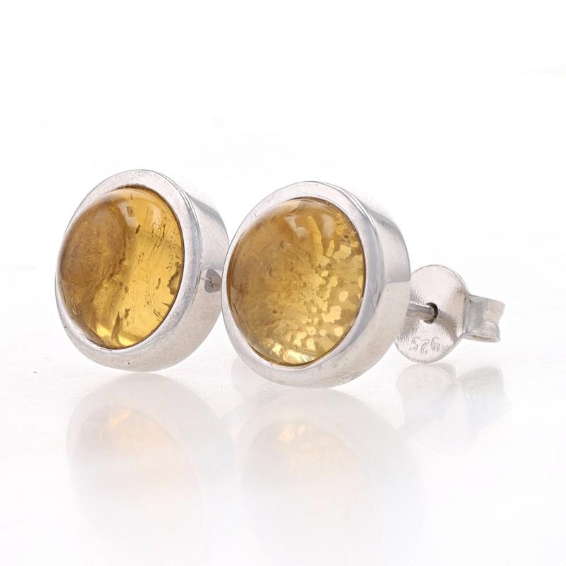 Sterling Silver Citrine Stud Earrings - 925 Round Cabochon Pierced In New Condition For Sale In Greensboro, NC