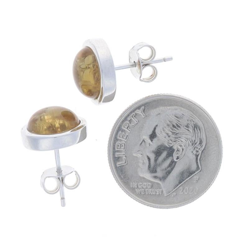 Women's Sterling Silver Citrine Stud Earrings - 925 Round Cabochon Pierced For Sale