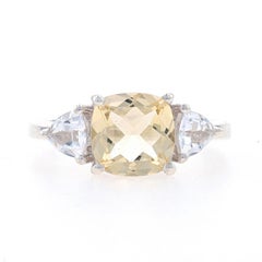 A Silver Citrine & White Topaz Ring - 925 Cushion 2.70ctw Engagement