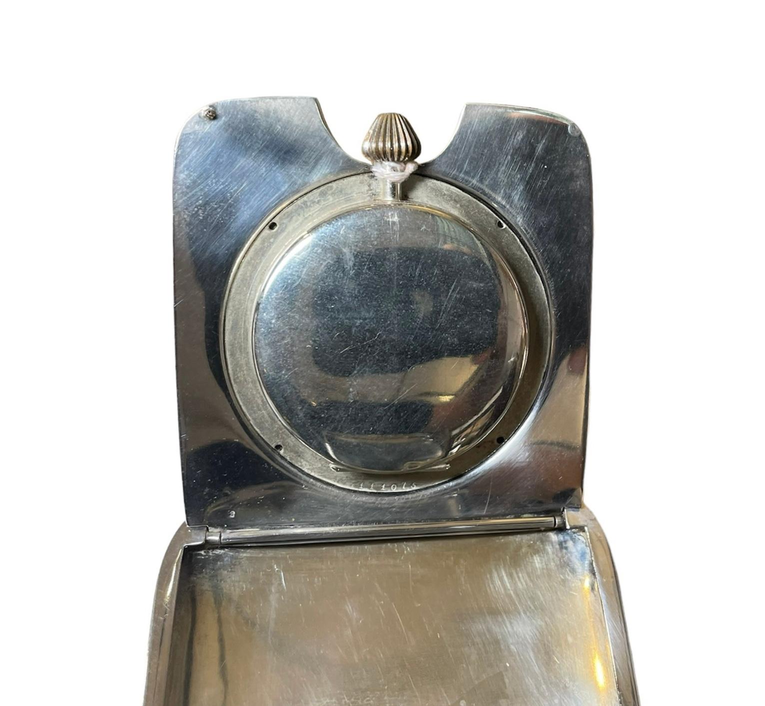 Sterling Silver Clamshell Case Travel Eight Days Clock For Sale 7