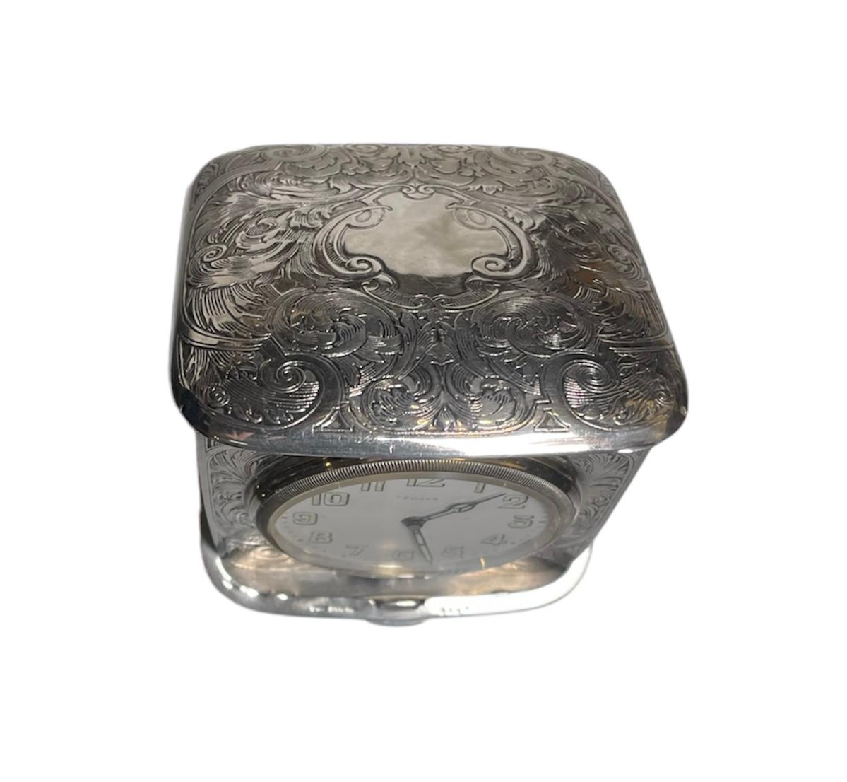 Sterling Silver Clamshell Case Travel Eight Days Clock For Sale 10