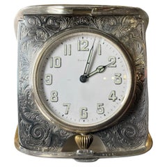 Sterling Silver Clamshell Case Travel Eight Days Clock