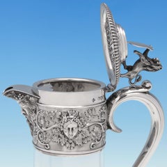 Grape & Vine Decorated Victorian Antique Sterling Silver Claret Jug from 1895