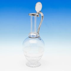 19th Century Victorian Cut Glass & Antique Sterling Silver Claret Jug from 1870