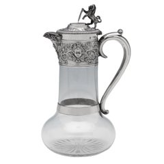 Grape & Vine Decorated Victorian Antique Sterling Silver Claret Jug from 1895