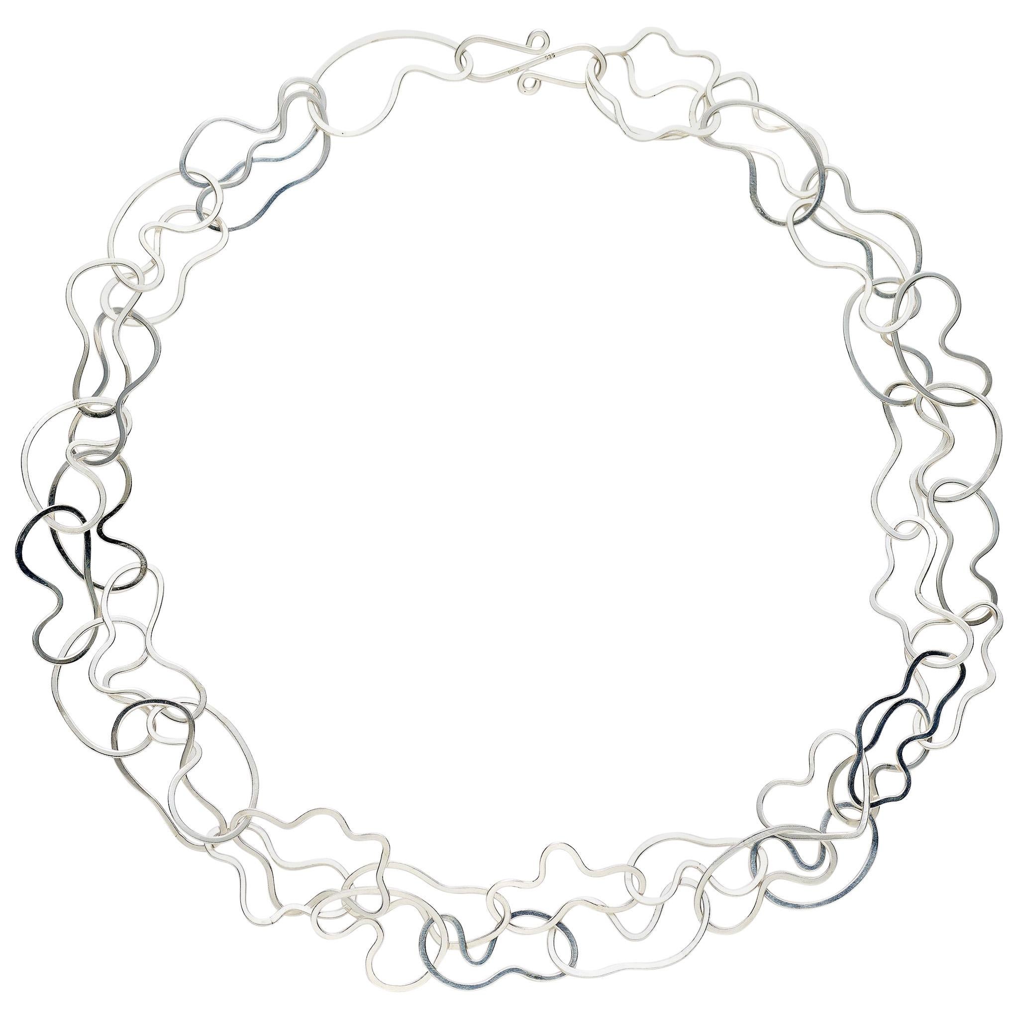 Sterling Silver "Clouds" 37" Link Necklace  For Sale