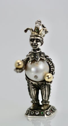 Sterling Silver Clown Pendant with Jewels