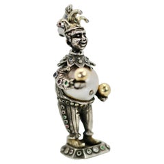 Vintage Sterling Silver Clown Pendant with Jewels