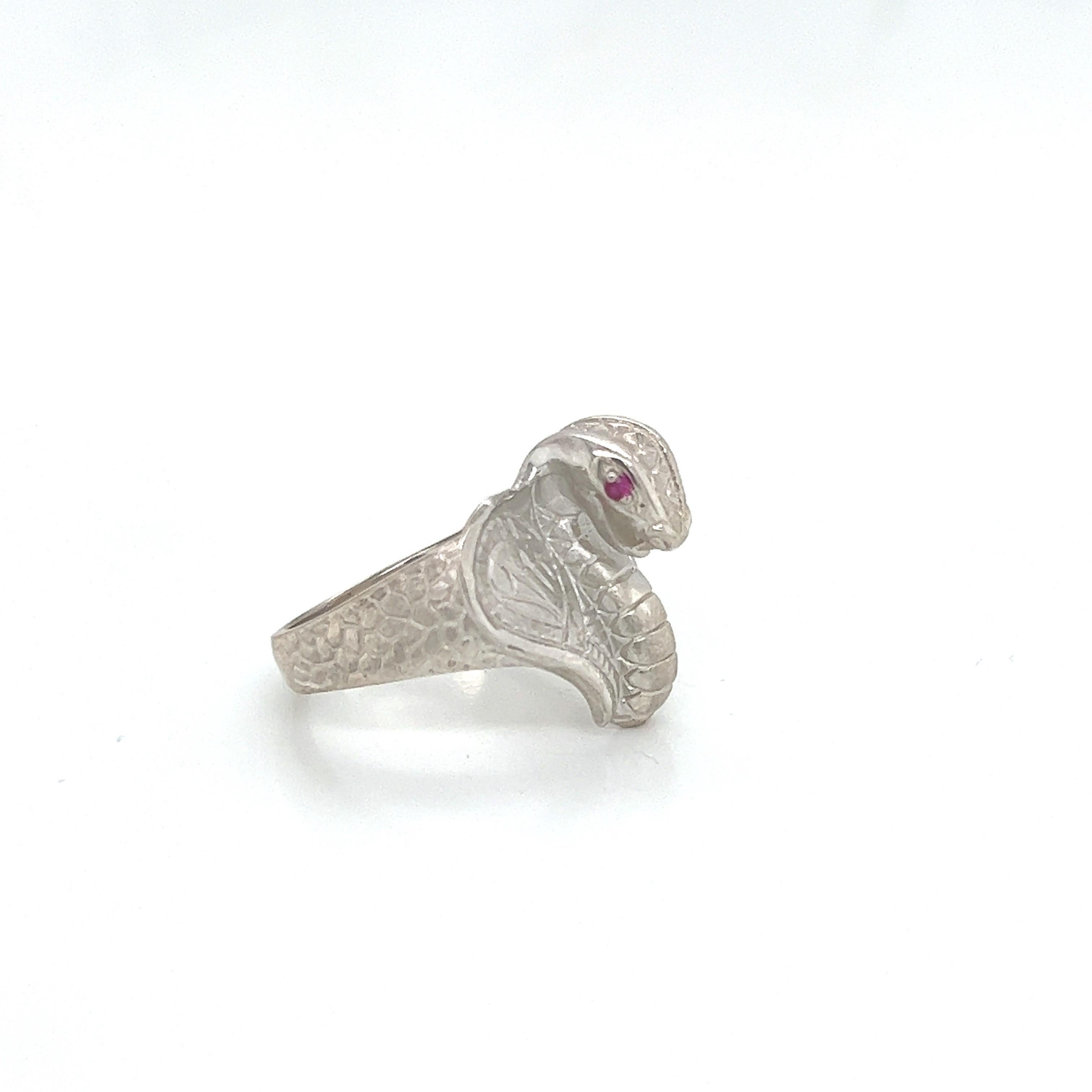 Sterling Silver Cobra Snake Ring With Ruby Eyes