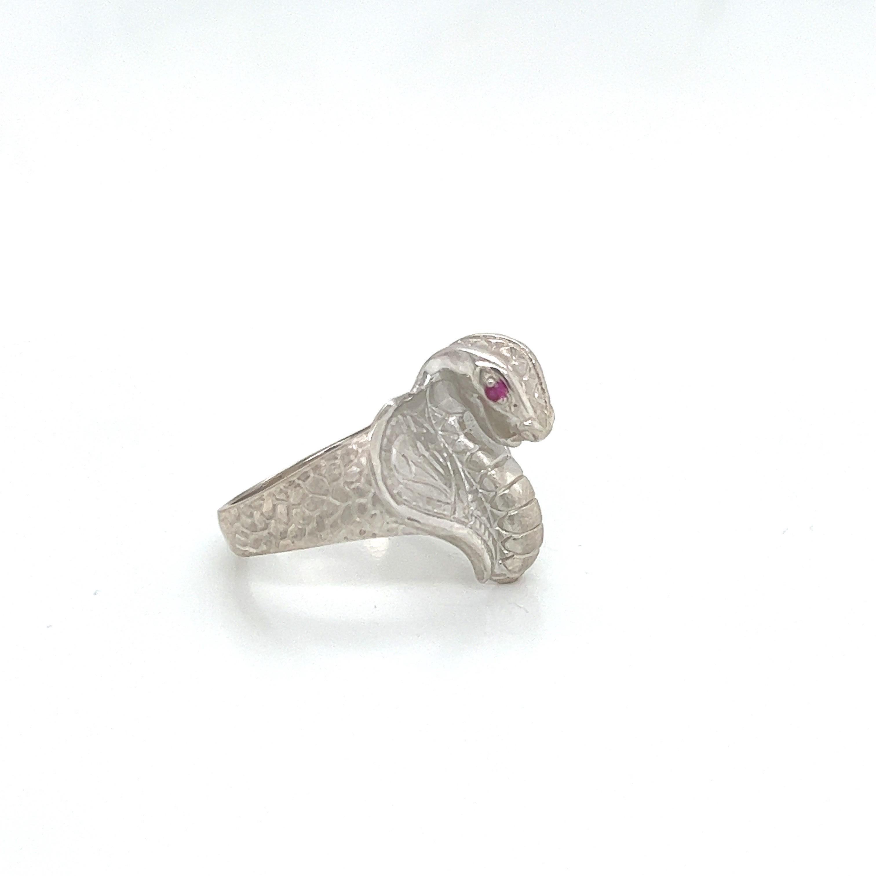 Bague de Serpent Cobra en Argent Sterling avec Yeux de Rubis