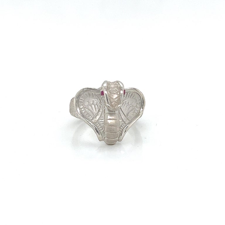 Sterling Silver Cobra Snake Ring with Ruby Eyes For Sale at 1stDibs
