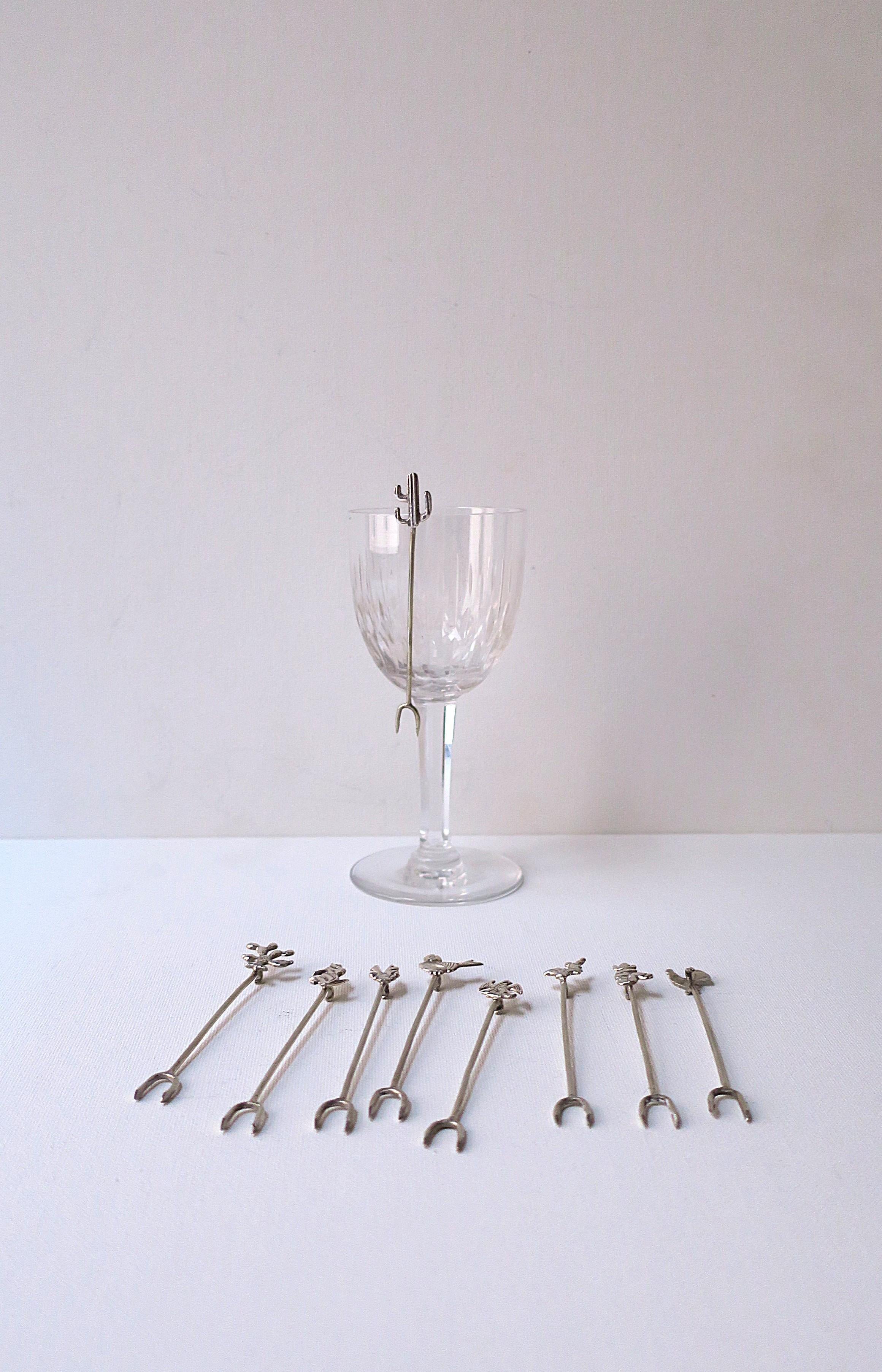 Couverts pour cocktails mexicains avec breloques en argent sterling, lot de 9 en vente 1