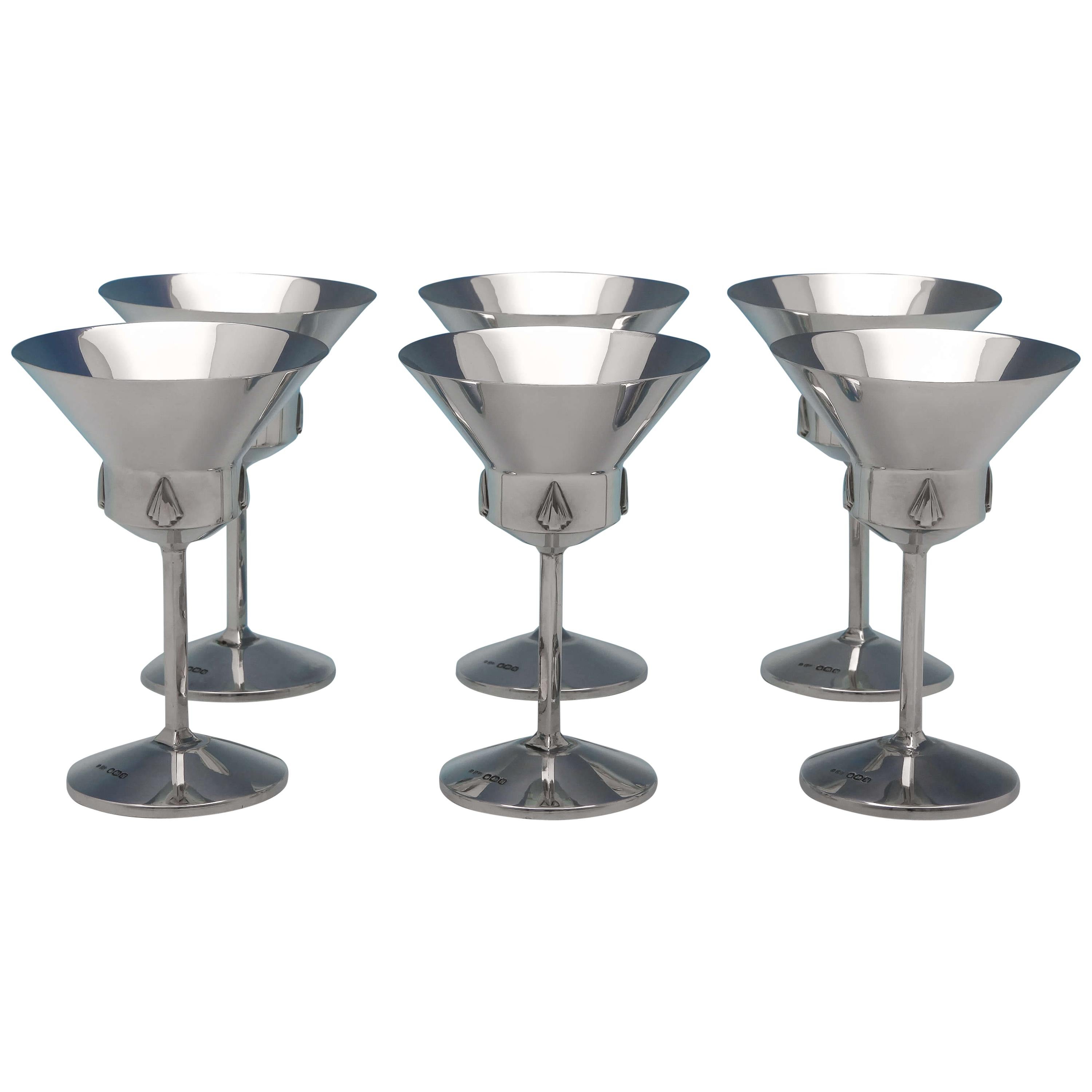 Art Deco Design Sterling Silver Set of 6 Cocktail Glasses from 1955
