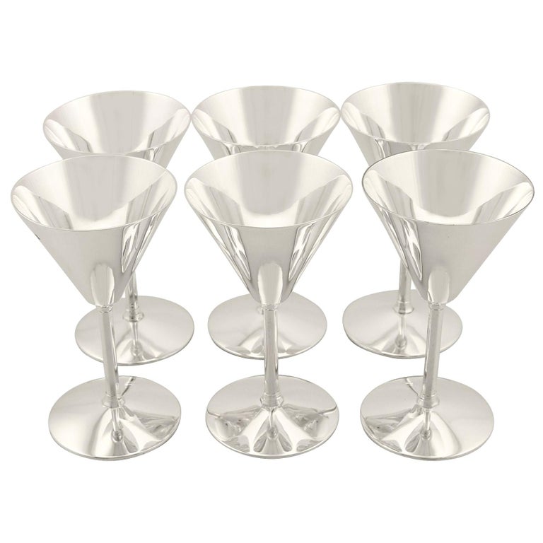 Sterling Silver Cocktail Glasses Set of Six Art Deco Style at 1stDibs
