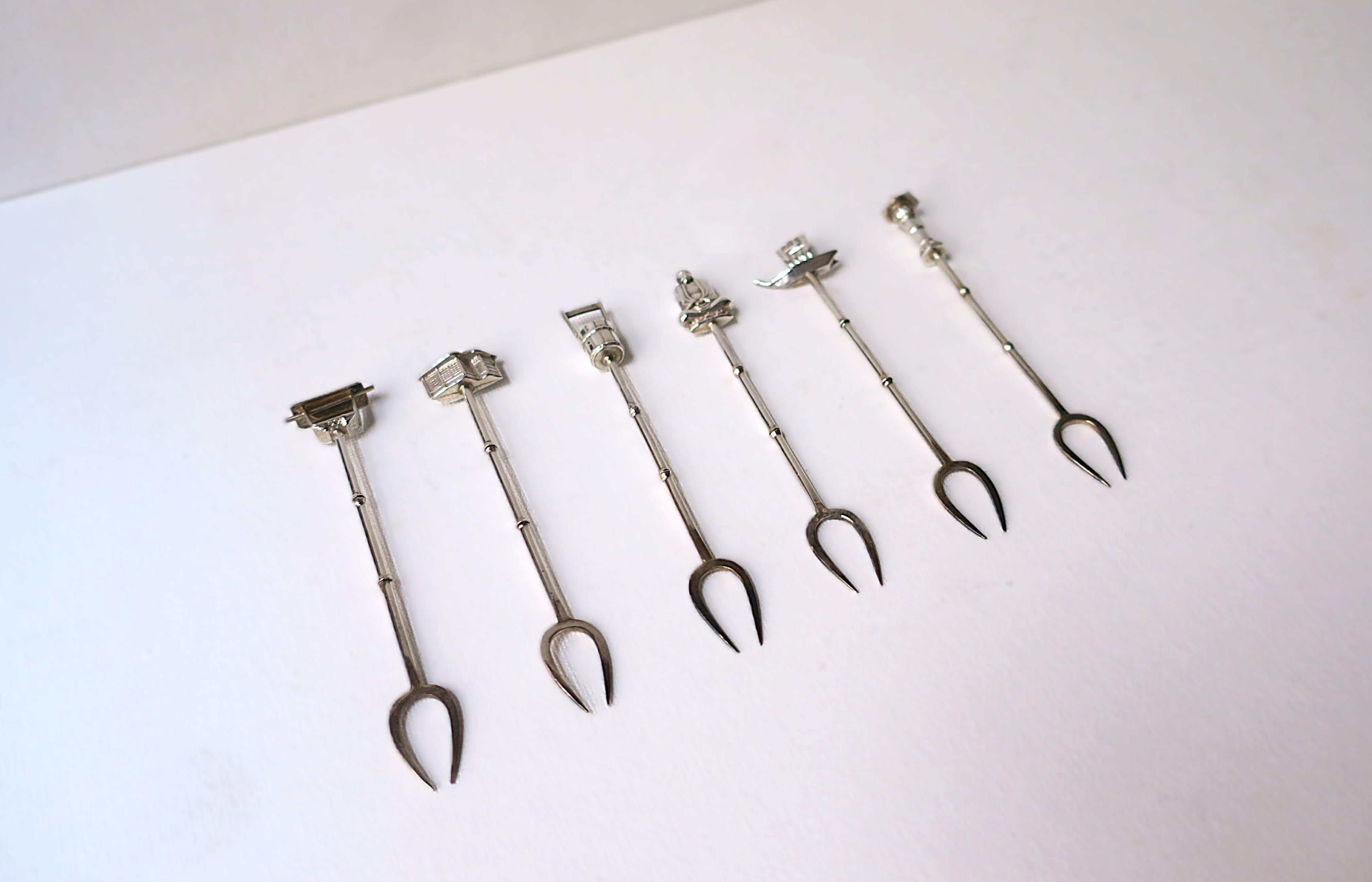Sterling Silver Cocktail or Appetizer Fork Picks by Asahi Shoten, Japan For Sale 9