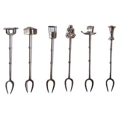 Sterling Silver Cocktail or Appetizer Fork Picks by Asahi Shoten, Japan