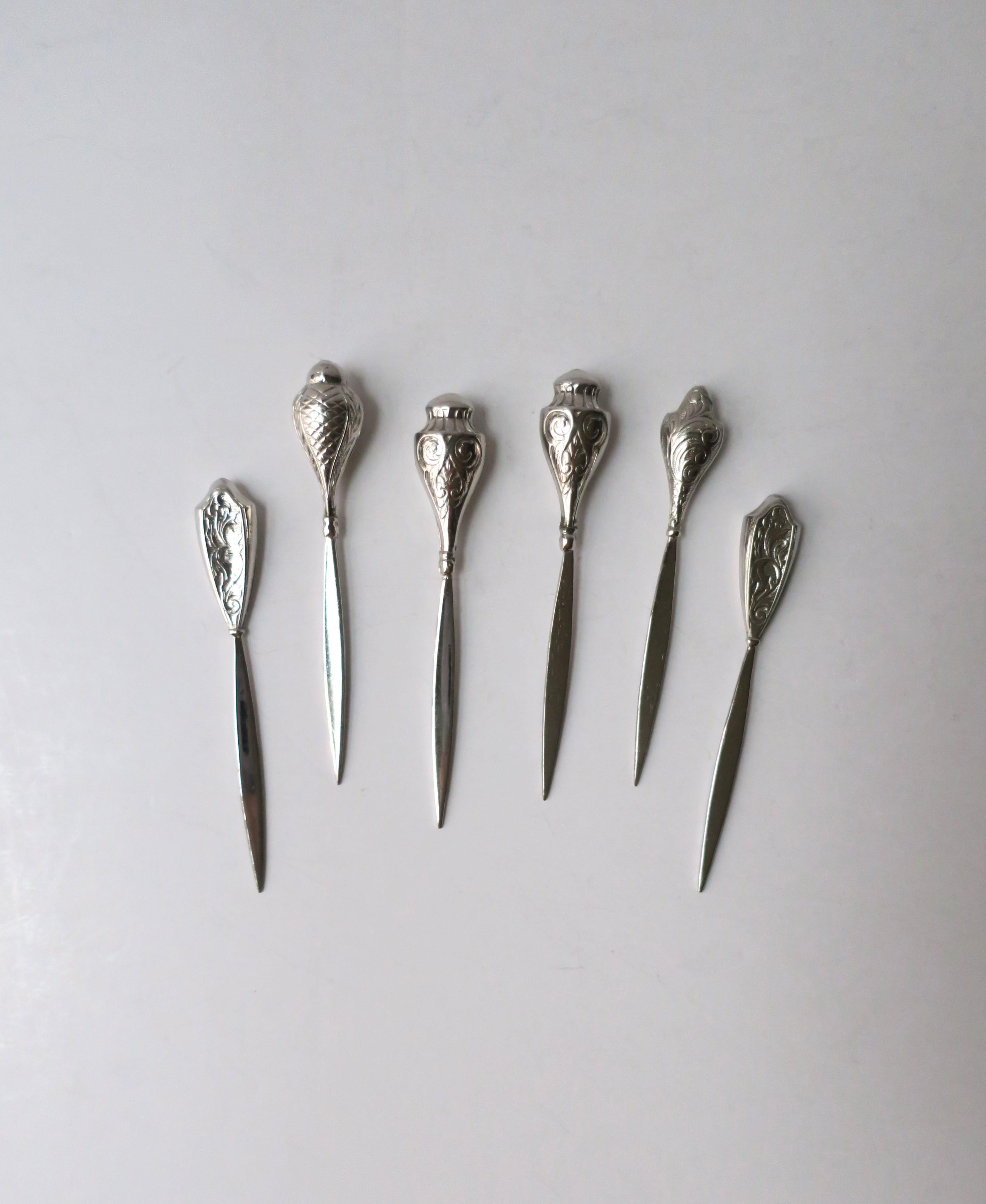 American Sterling Silver Cocktail or Appetizer Picks, Set of 6 For Sale