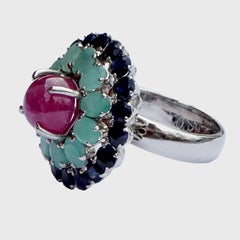 Cocktailring aus Sterling Silber mit Rubin, Smaragden und Saphiren
