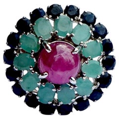 Cocktailring aus Sterling Silber mit Rubin, Smaragden und Saphiren