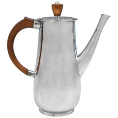 Vintage Mid Century Modern Hand Hammered Sterling Silver Coffee Pot from London in 1967