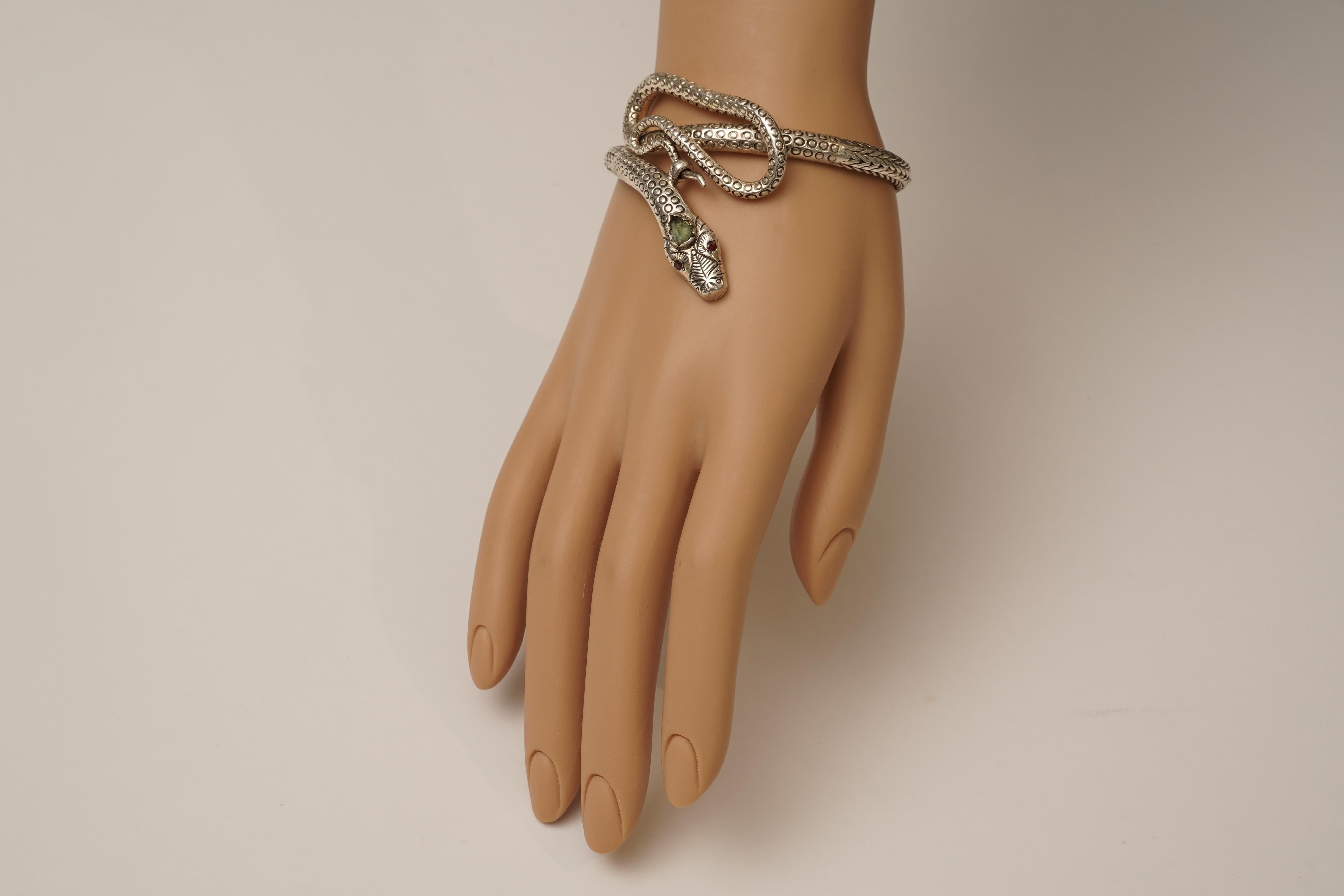 Sterling Silver Coiled Snake Bracelet with Peridot 1